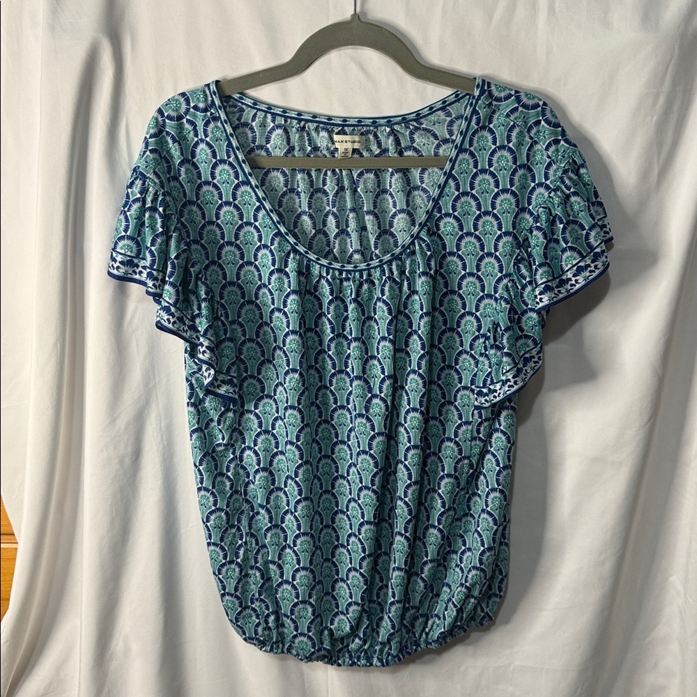 Max Studio Blue And White Patterned Top - image 1